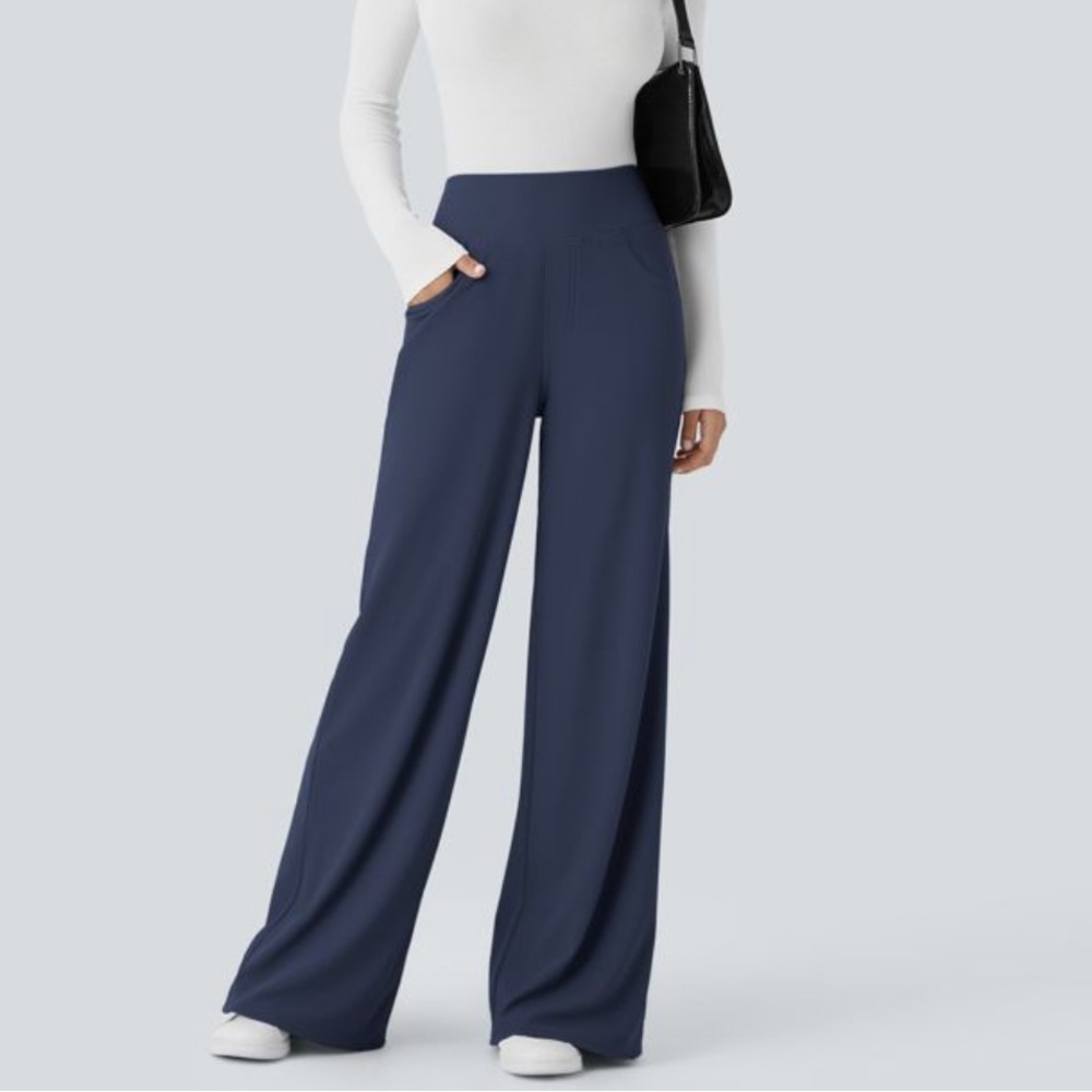 NWT HALARA flex High waisted tummy control wide leg microwaffle work pants - Picture 2 of 9